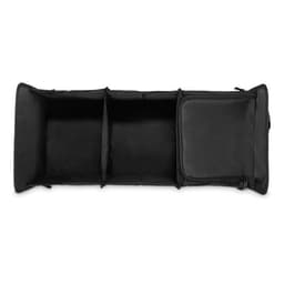 A black organiser with three compartments, featuring a zippered pocket on one side. It has a logo on it.
