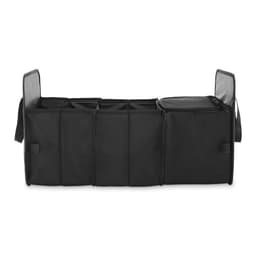 A black organiser with multiple compartments and a zippered section, designed for storage and organisation.