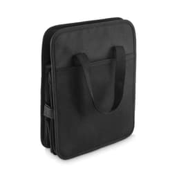A black organiser bag with handles and a textured surface, featuring a zipped compartment and side pocket.