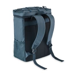 A backpack in navy blue with mesh panels, featuring adjustable straps and a zippered compartment on top.