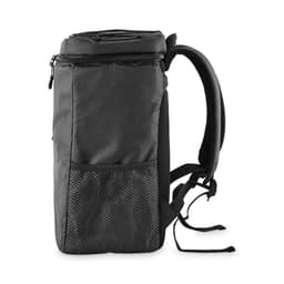 A drink bottle backpack in black with a mesh side pocket and adjustable straps. Features a zippered main compartment.