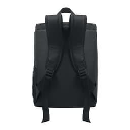 A backpack with padded straps and a solid black design, featuring a simple and sleek appearance.