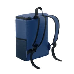 A backpack in blue fabric featuring adjustable straps and a side mesh pocket. The design is rectangular and compact.
