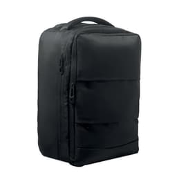 A black backpack with multiple compartments and zippers, featuring a sturdy handle on top.
