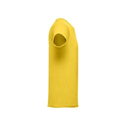 A yellow men's tubular cotton T-shirt with short sleeves and a simple design. Features a logo.