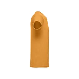 A men's tubular cotton T-shirt in a vibrant mustard yellow, featuring short sleeves and a simple design.
