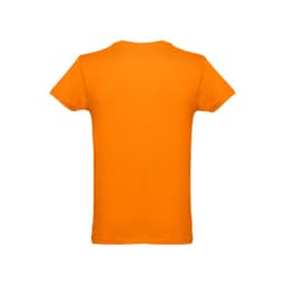 A men's tubular cotton T-shirt in bright orange, featuring a plain back with no visible branding.