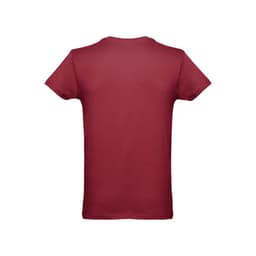 A men's tubular cotton T-shirt in a solid maroon colour, featuring a logo on the back.