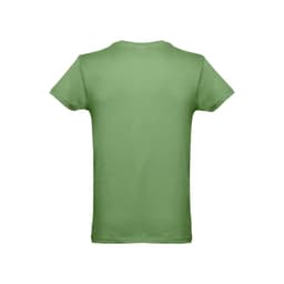 A men's tubular cotton T-shirt in a light green colour. The shirt has a simple design and features a logo.
