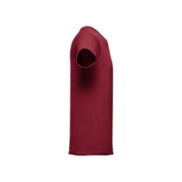 A men's tubular cotton T-shirt in deep red with short sleeves and a simple design. It features a logo.