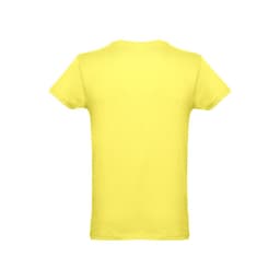 A men's tubular cotton T-shirt in bright yellow, featuring a plain back and an unobtrusive logo.