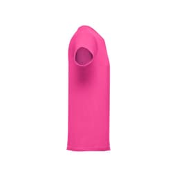 A pink men's tubular cotton T-shirt with short sleeves and a simple design. It includes a logo.