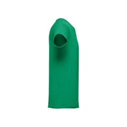 A green men's tubular cotton T-shirt displayed from the side, featuring a short sleeve and a simple design.