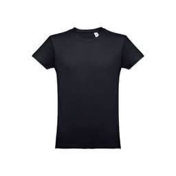 A black men's tubular cotton T-shirt featuring a simple design and a label inside the collar.