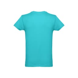 A turquoise men's tubular cotton T-shirt with a plain back and no visible branding or text.