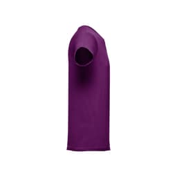 A purple men's tubular cotton T-shirt displayed from the side. It features a logo on the fabric.