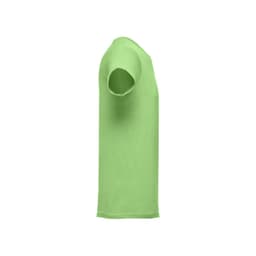 A men's tubular cotton T-shirt in vibrant green, featuring short sleeves and a logo.