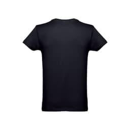 A black men's tubular cotton T-shirt featuring a smooth, plain back and a brand logo.