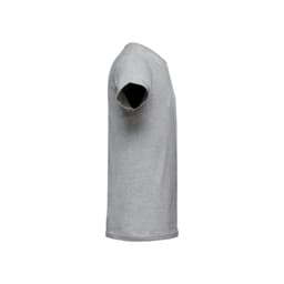 A men's tubular cotton T-shirt in grey, featuring a classic crew neck and short sleeves. It has a logo.