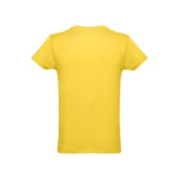 A yellow men's tubular cotton T-shirt with a plain back and no visible branding.