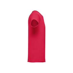 A men's tubular cotton T-shirt in vibrant red, featuring short sleeves and a logo.