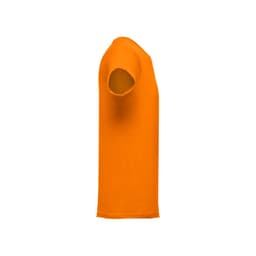 An orange men's tubular cotton T-shirt displayed from the side, featuring a simple design and no visible logos.