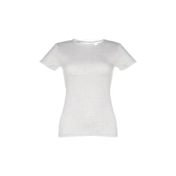 A fitted short sleeve cotton T-shirt in light grey, featuring a brand logo.