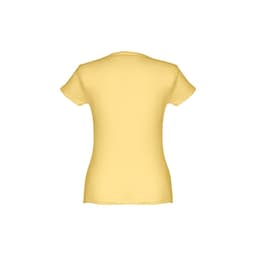 A women's fitted short sleeve cotton T-shirt in yellow, featuring a plain back and a fitted design.