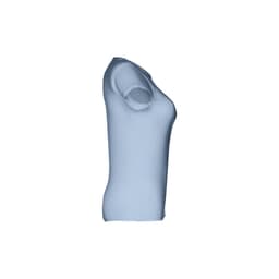 A women's fitted short sleeve cotton T-shirt in light blue with a logo.