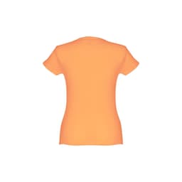 A women's fitted short sleeve T-shirt in vibrant orange, featuring a plain back without any graphics or text.