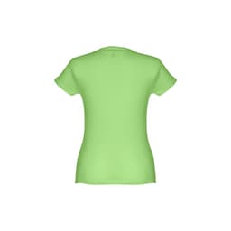 A fitted short sleeve cotton T-shirt in a vibrant light green colour, featuring a logo on the back.