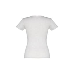 A women's fitted short sleeve cotton T-shirt in light grey, featuring a plain back and a subtle texture.