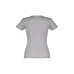 A grey women's fitted short sleeve cotton T-shirt with a smooth back design and no visible branding.