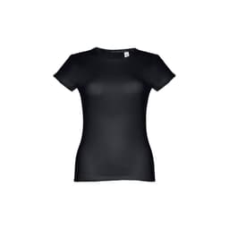 A fitted short sleeve cotton T-shirt in black featuring a subtle logo on the label.