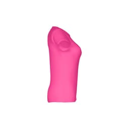 A fitted short sleeve cotton T-shirt in vibrant pink, featuring a sleek design and a logo.