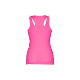 A women's sleeveless cotton T-shirt in bright pink with a racerback design and no visible logos.