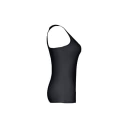 A women's sleeveless cotton T-shirt in black with a fitted design and a simple style. It features a logo.
