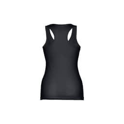 A women's sleeveless cotton T-shirt in black, with a fitted design and a logo on the back.