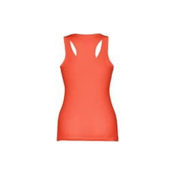 A women's sleeveless cotton T-shirt in bright orange, featuring a regular fit and an ergonomic back design.