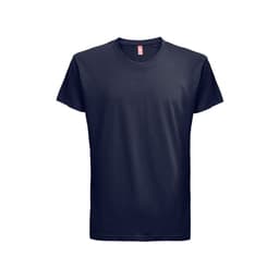A dark navy blue t-shirt made from 100% cotton, featuring a standard crew neck and short sleeves.
