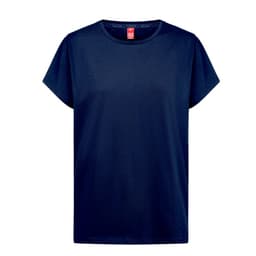 A navy blue regular cut T-shirt for women with short sleeves and a logo.