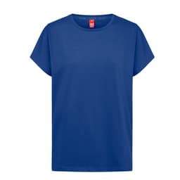 A regular cut women's T-shirt in a solid blue colour, featuring a crew neckline and short sleeves.