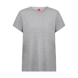 A grey regular cut T-shirt for women with a round neckline and short sleeves. The shirt features a logo label.