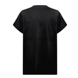 A regular cut women's T-shirt in black, featuring a simple design with no visible front detail. It has a logo on the back.