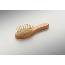 A wooden hairbrush with a smooth handle and flexible bristles, featuring a natural finish.