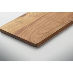 A wooden serving board with a smooth surface and natural grain patterns, showcasing warm brown tones.