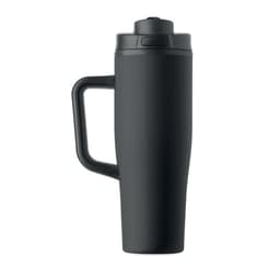 A drink bottle in matte black with a handle and a secure lid, featuring a sleek, modern design.