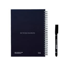 A dark blue spiral-bound A5 diary with a marker and holder. The diary features a simple motivational phrase.