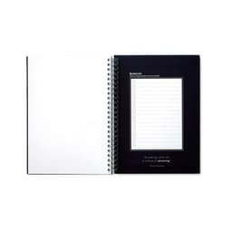 An A5 infinite diary with a spiral binding, featuring blank pages and a bucket list section on the right.