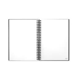An A5 infinite diary with blank pages and a spiral binding. It has a simple design and features a logo.